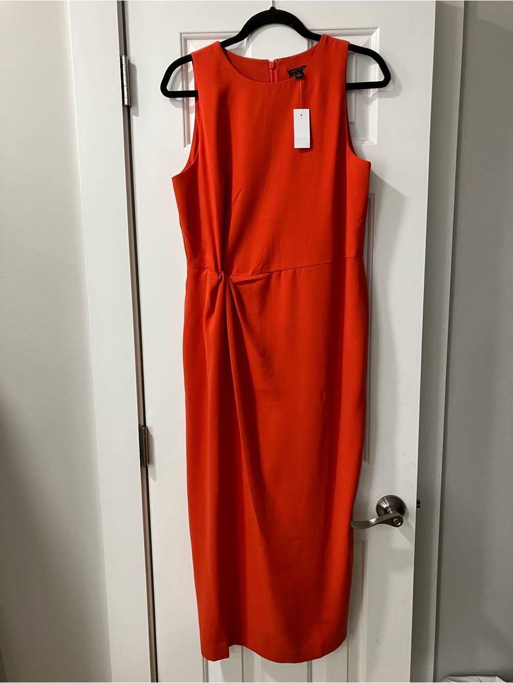 Ann Taylor Vibrant Orange Sleeveless Midi Dress with Side Twist
